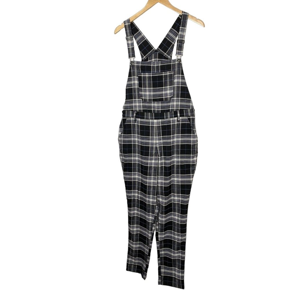 EUC Hot Topic Womens Overalls Jumpsuit Plaid Black White Size XL